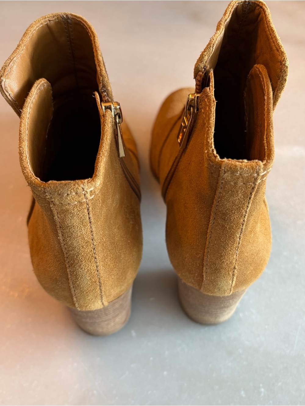 Tory Burch “Sabe” Suede Block Heel Booties with Gold Logo - Picture 4 of 9